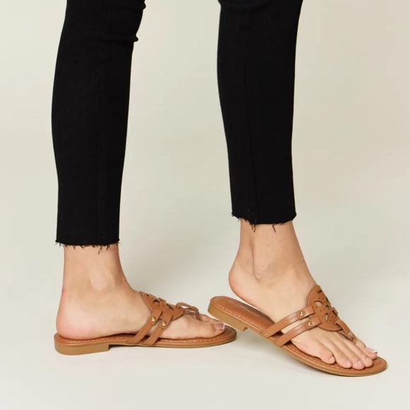 Tan Cutout Slip On Sandals - Picture 3 of 6